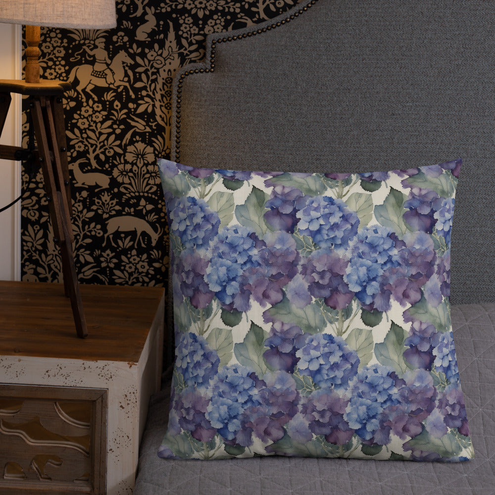 Hydrangea Haze Cushion - shown in a home setting