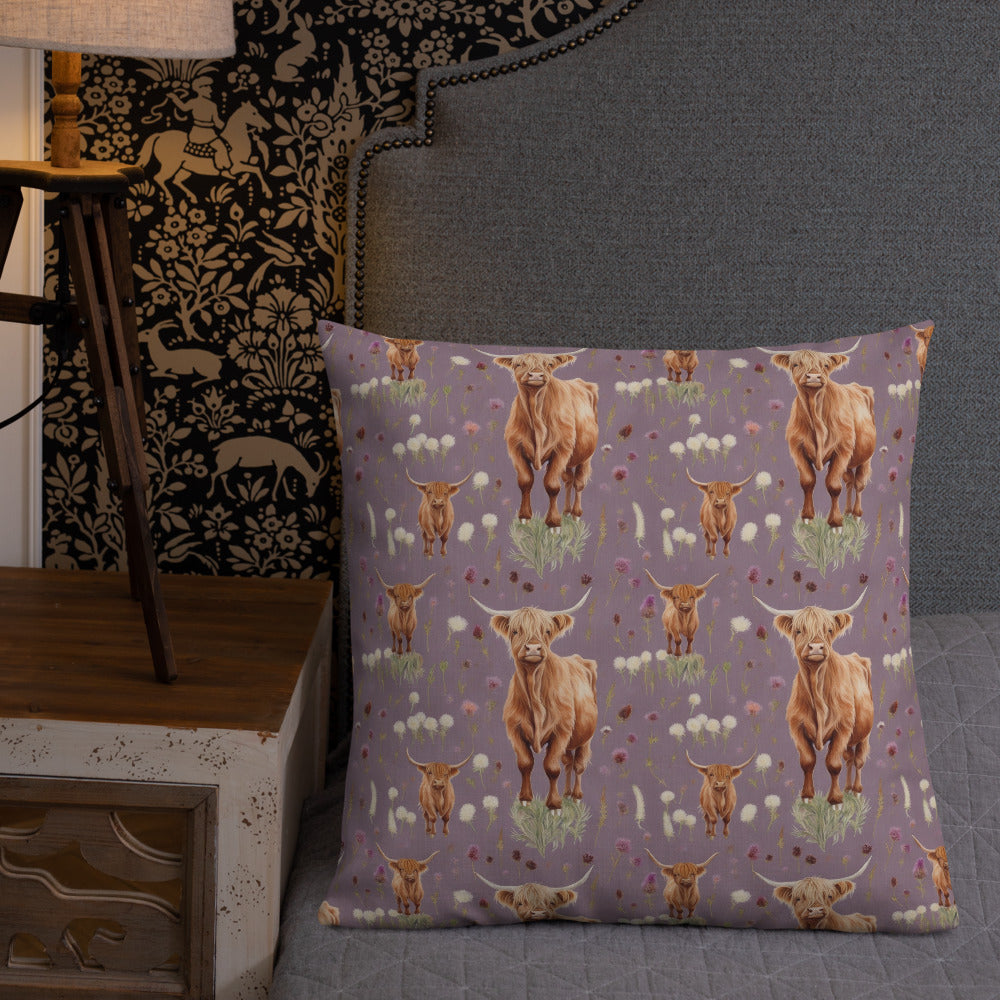 Highland Coo Cushion - shown in a home setting