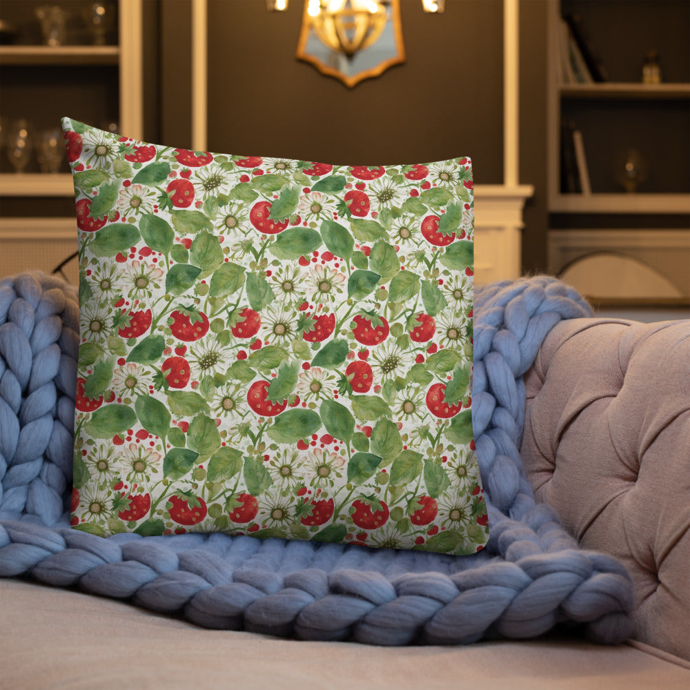 Strawberry & Daisy Cushion - shown in a home setting