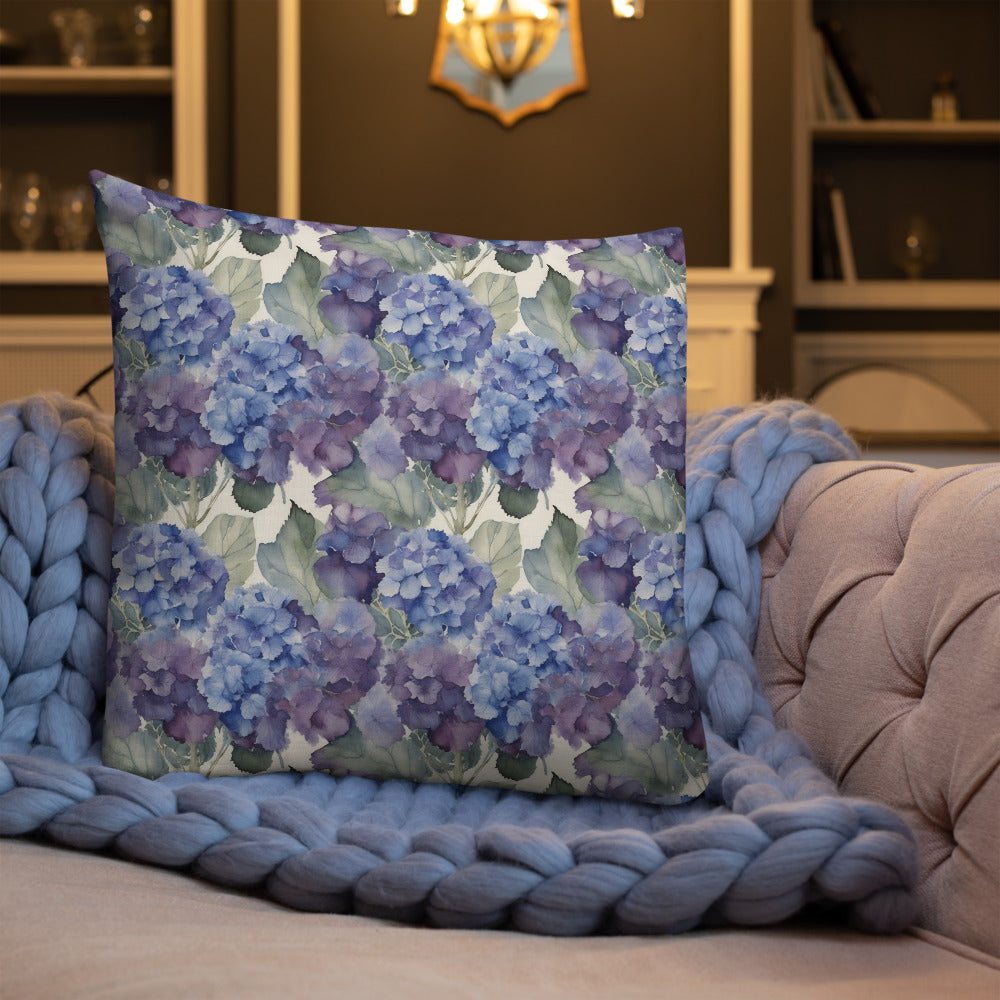 Hydrangea Haze Cushion - shown in a home setting