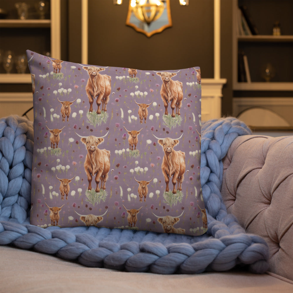 Highland Coo Cushion - shown in a home setting