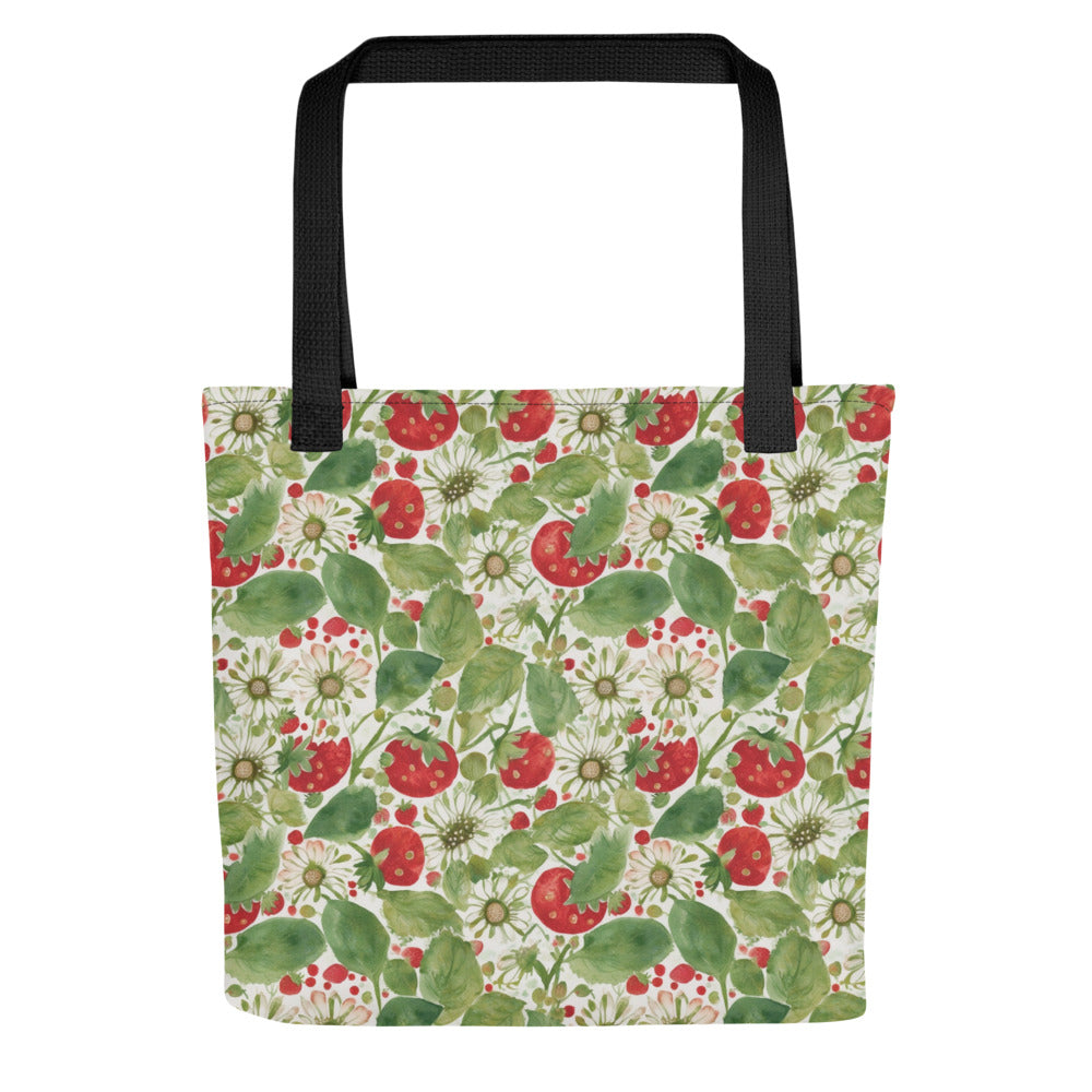 Strawberry & Daisy Tote Bag - watercolour print
