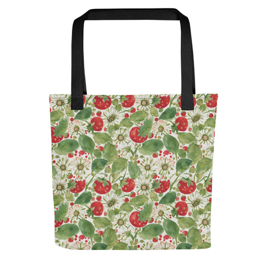 Strawberry & Daisy Tote Bag - watercolour print