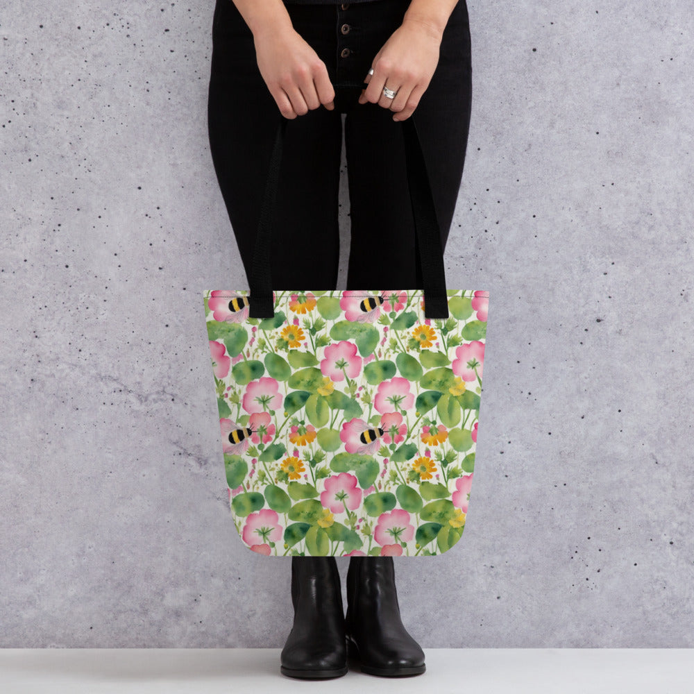 Bumble Garden Tote Bag - shown in a home setting