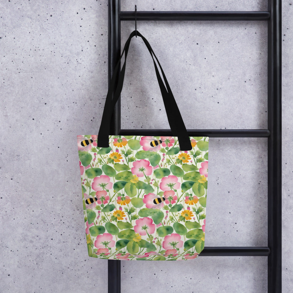 Bumble Garden Tote Bag - shown in a home setting
