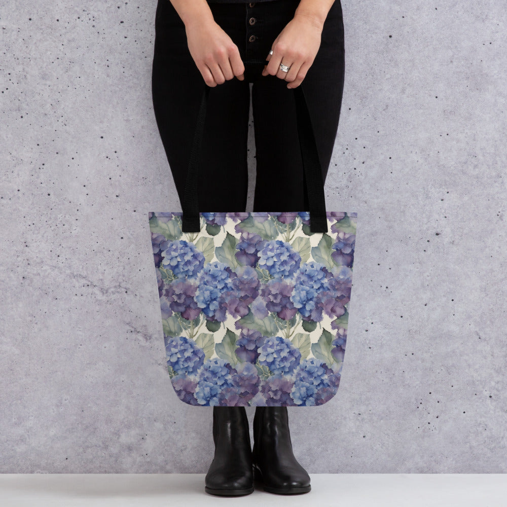 Hydrangea Haze Tote Bag - shown in a home setting