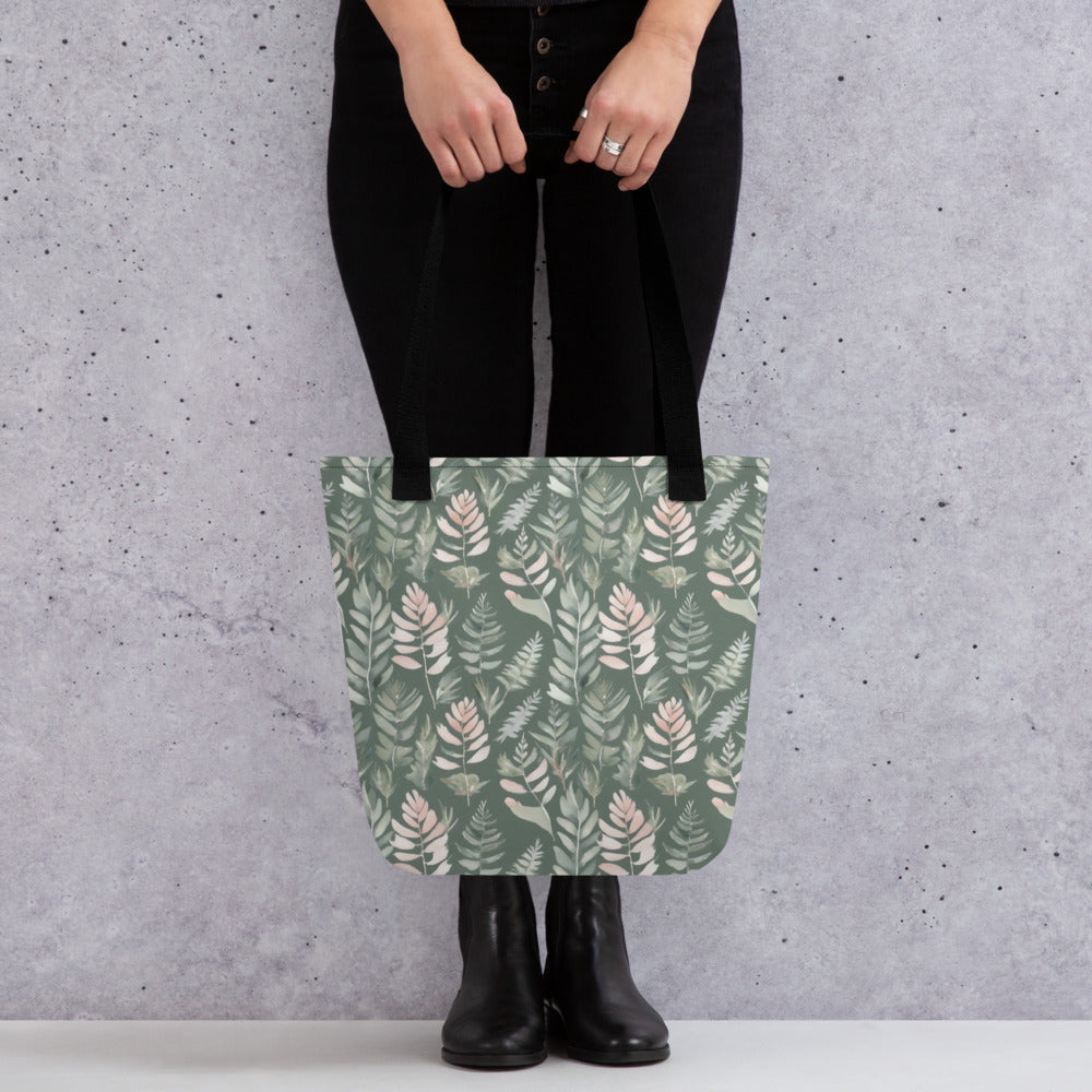 Sage Fern Tote Bag - shown in a home setting
