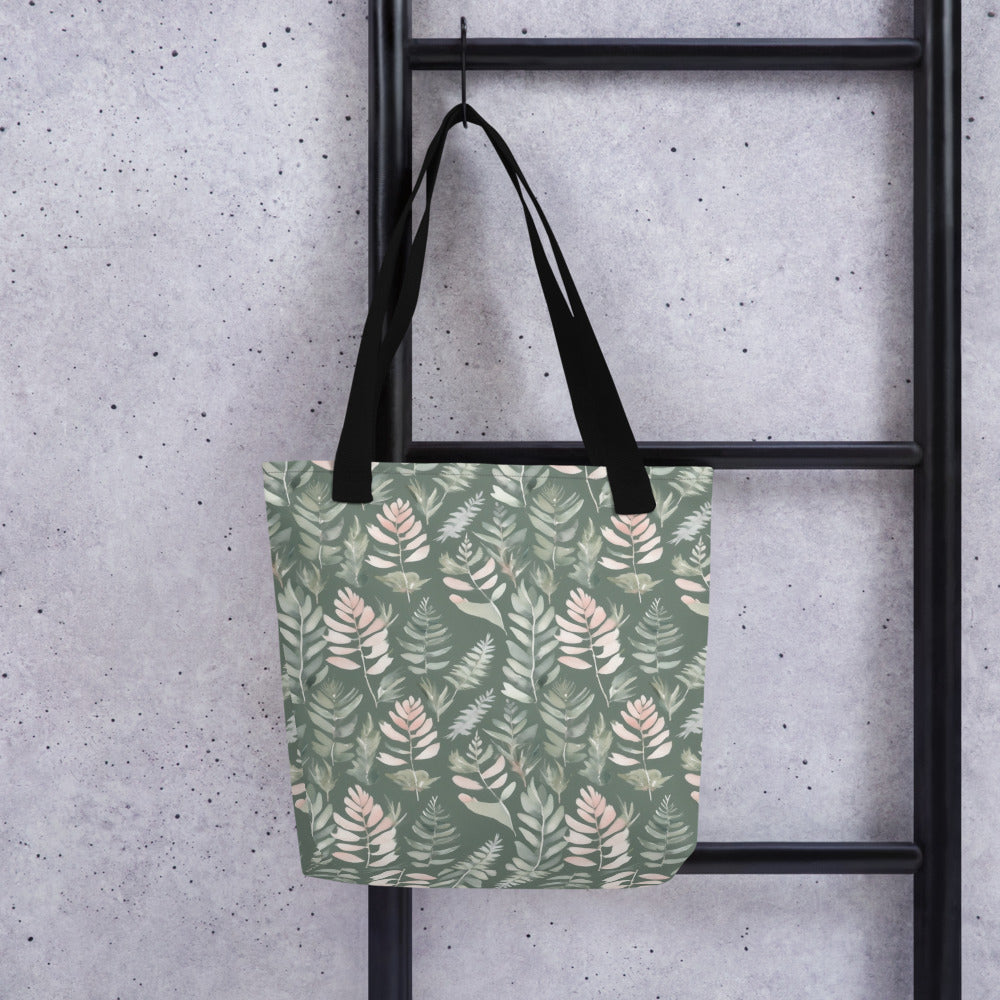 Sage Fern Tote Bag - shown in a home setting