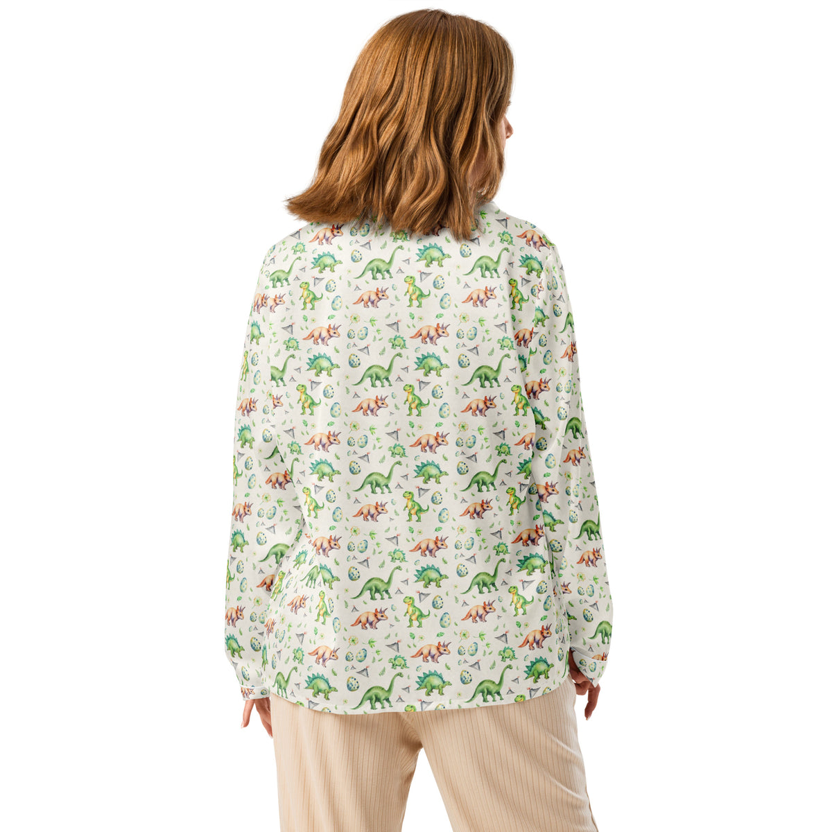 Dino Valley Women's Long Sleeve Pajama Top - watercolour print