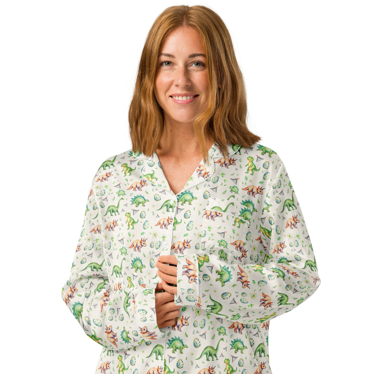 Dino Valley Women's Long Sleeve Pajama Top - watercolour print