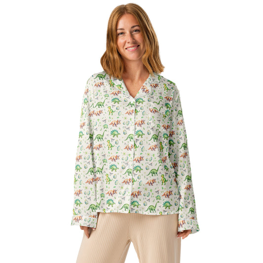 Dino Valley Women's Long Sleeve Pajama Top - watercolour print