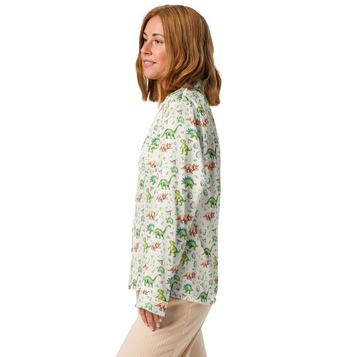 Dino Valley Women's Long Sleeve Pajama Top - watercolour print
