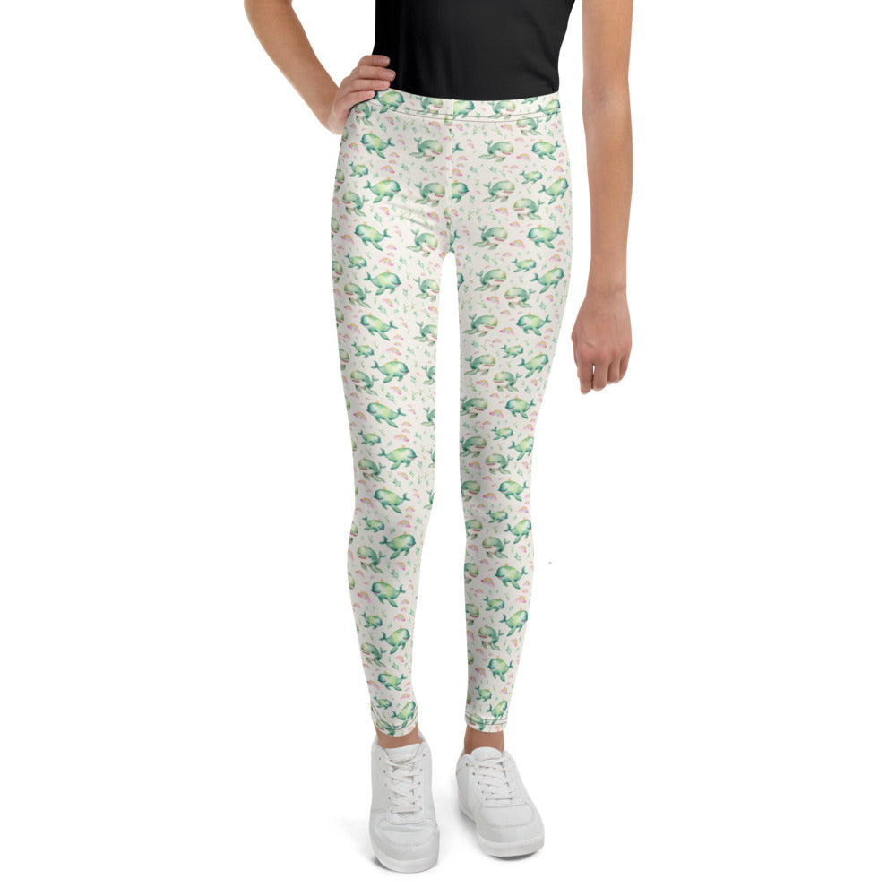 Rainbow Whales Youth Leggings - watercolour print