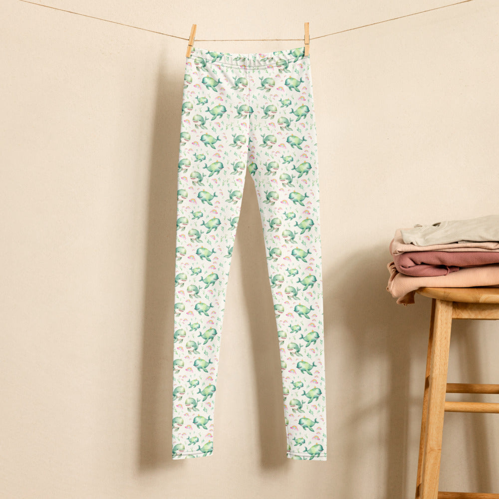 Rainbow Whales Youth Leggings - shown on a child
