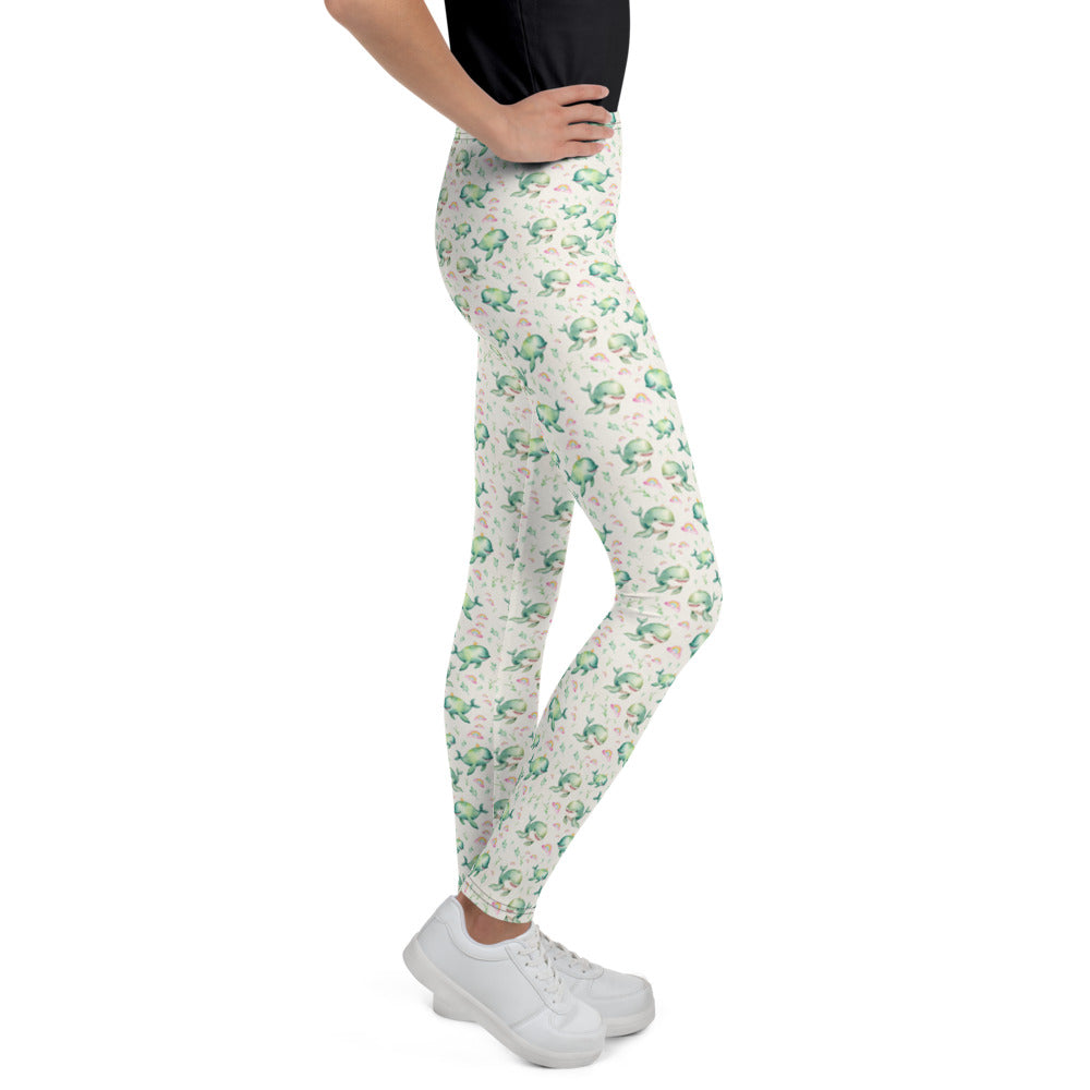 Rainbow Whales Youth Leggings - shown on a child