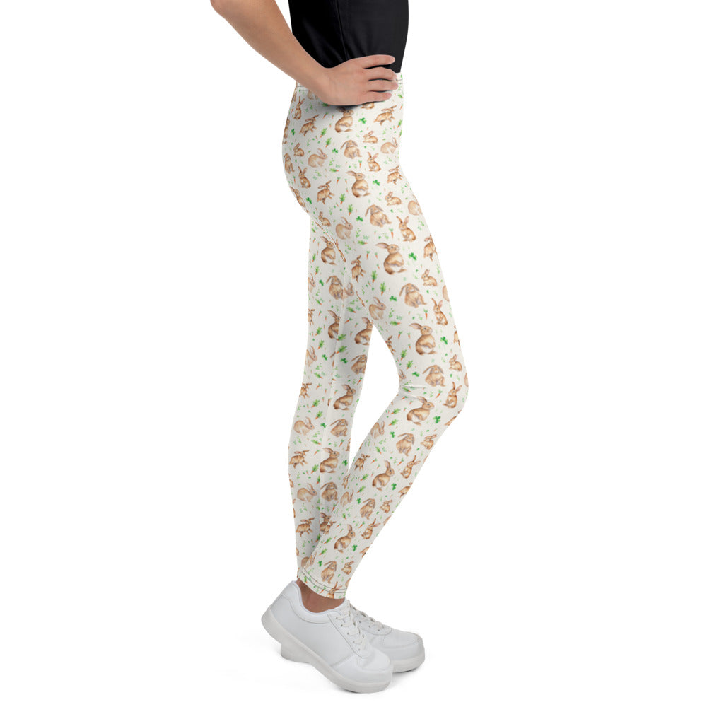 Carrot Patch Bunnies Youth Leggings - shown on a child