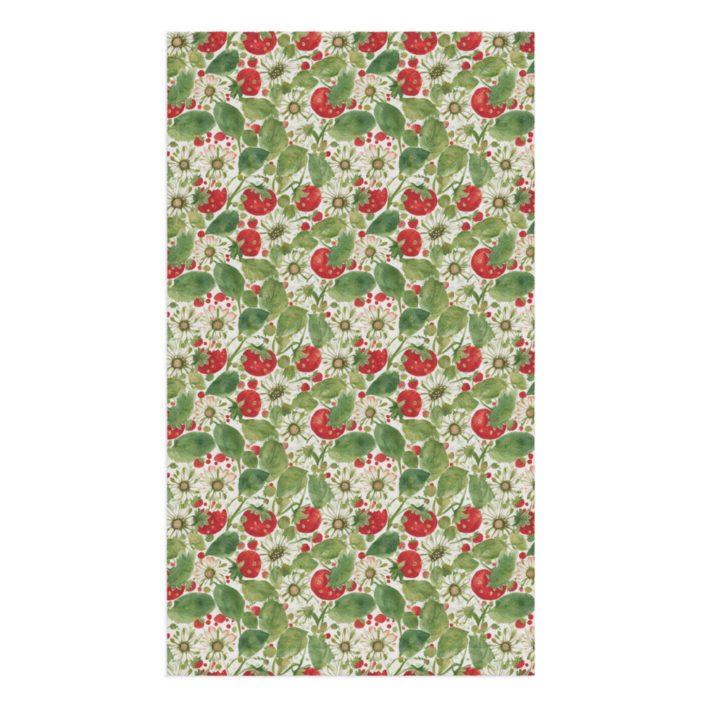 Strawberry & Daisy Tea Towel - watercolour print