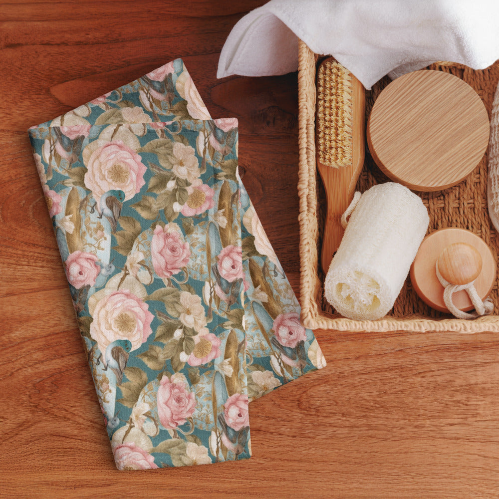 Teatime Roses Tea Towel - shown in a home setting