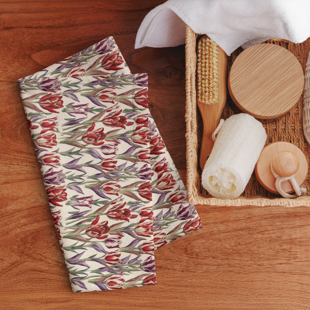 Tulip Parade Tea Towel - shown in a home setting