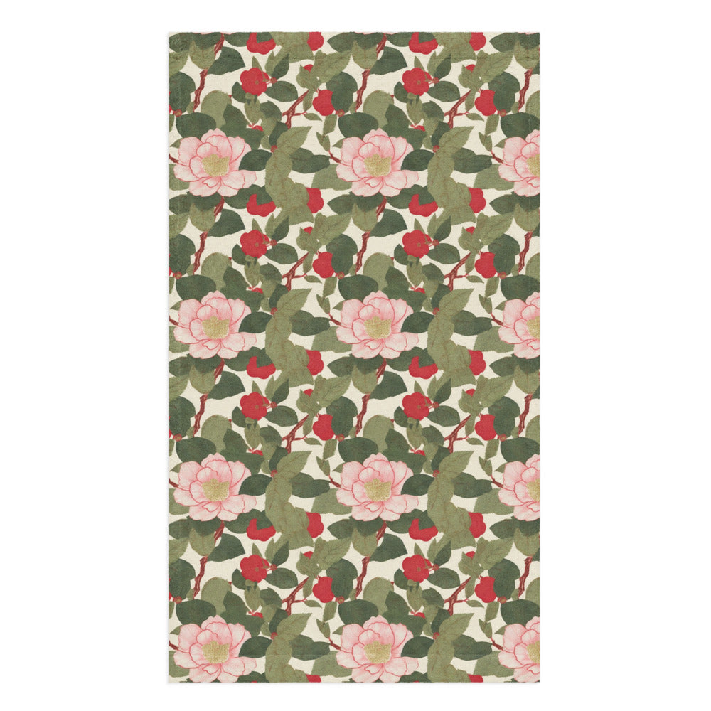 Red Camellia Tea Towel - watercolour print