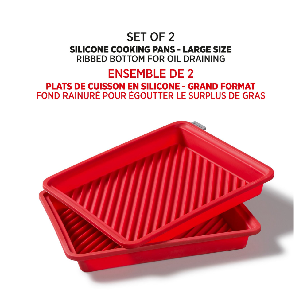 Ensemble de 2 plats de cuisson Starfrit en silicone avec structure métallique intégrée - large - fond rainuré - rouge -
