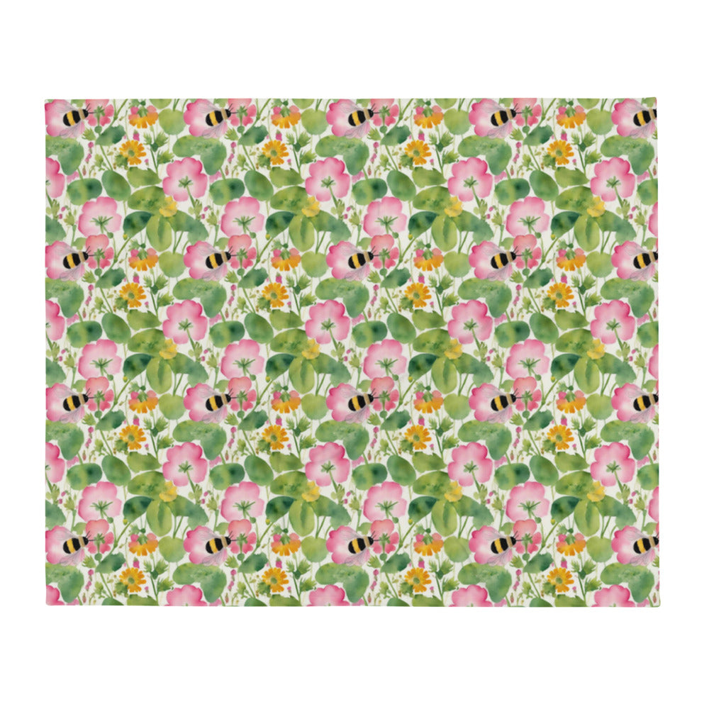 Bumble Garden Throw - watercolour print