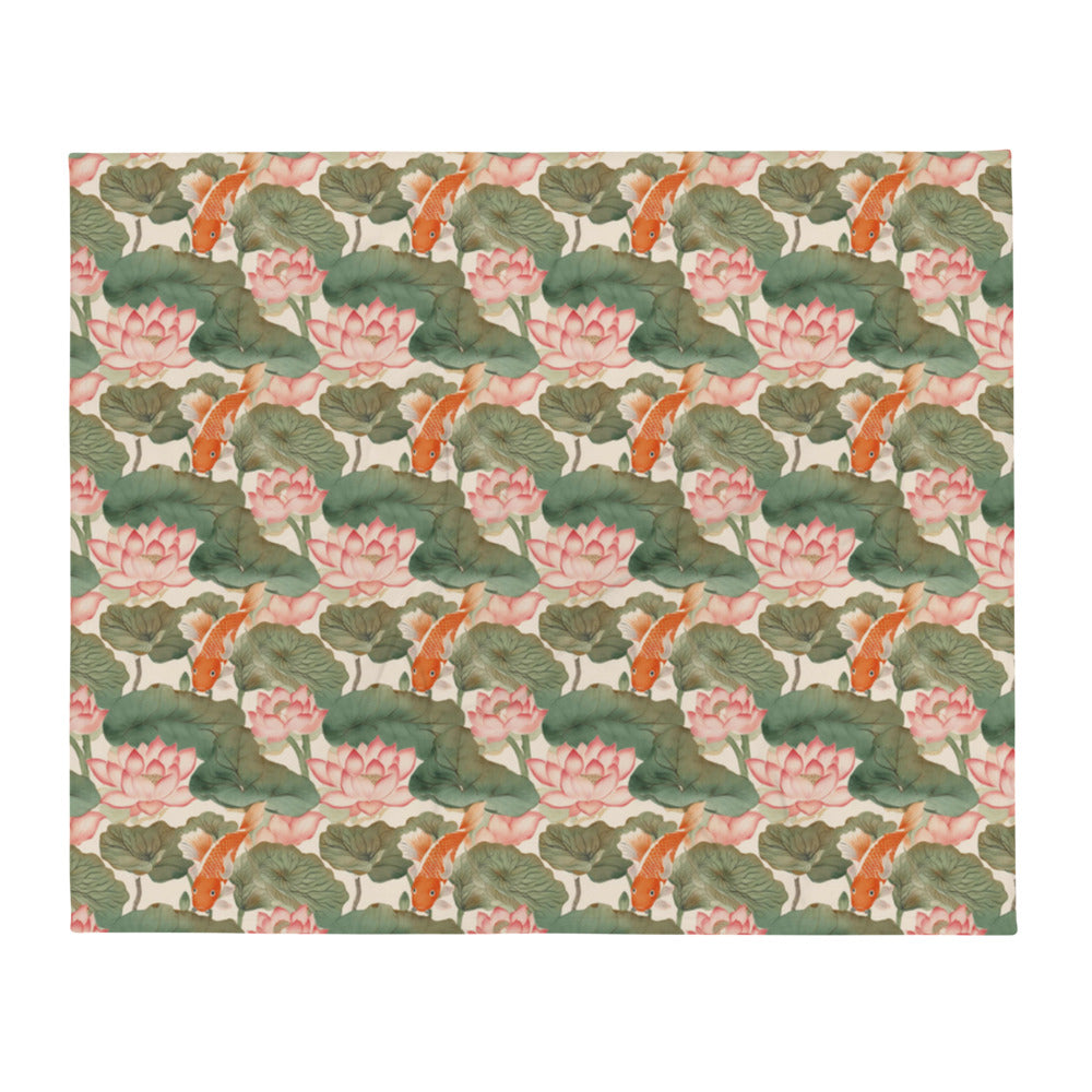 Koi & Lotus Throw - watercolour print