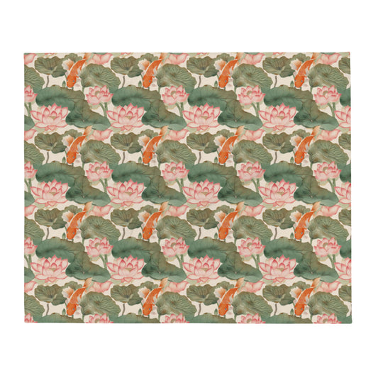 Koi & Lotus Throw - watercolour print