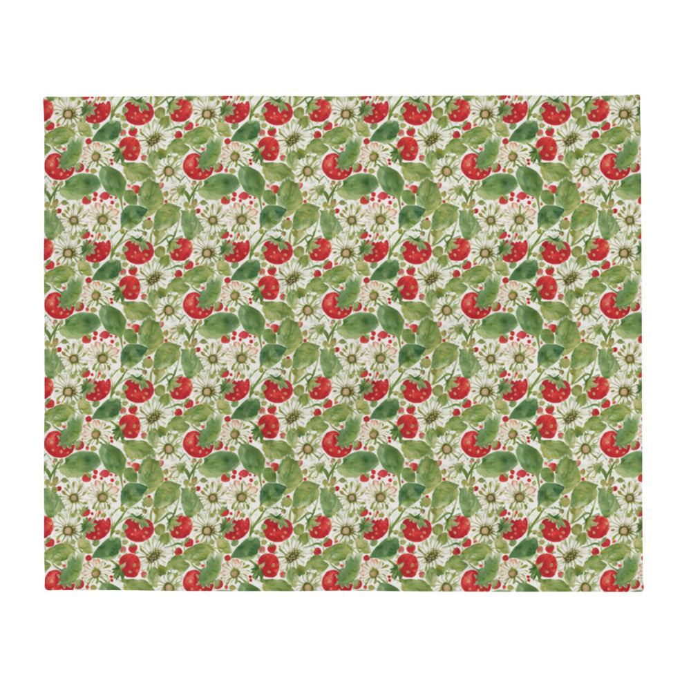 Strawberry & Daisy Throw - watercolour print