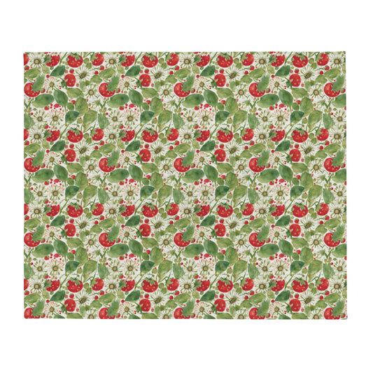 Strawberry & Daisy Throw - watercolour print