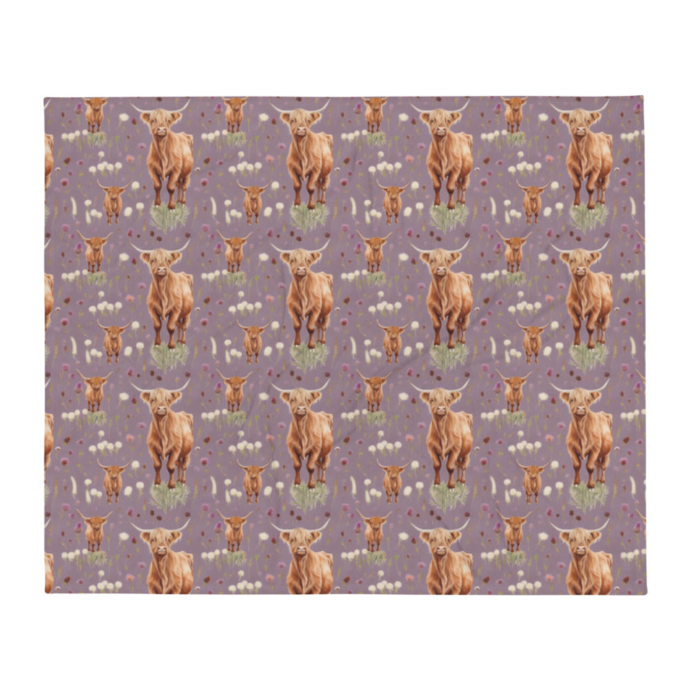 Highland Coo Throw - watercolour print