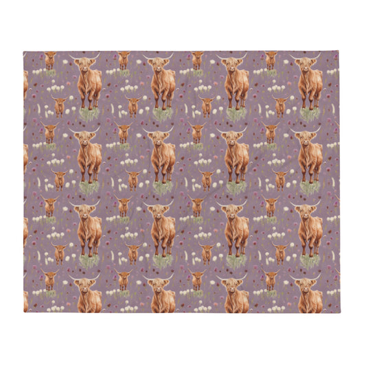 Highland Coo Throw - watercolour print