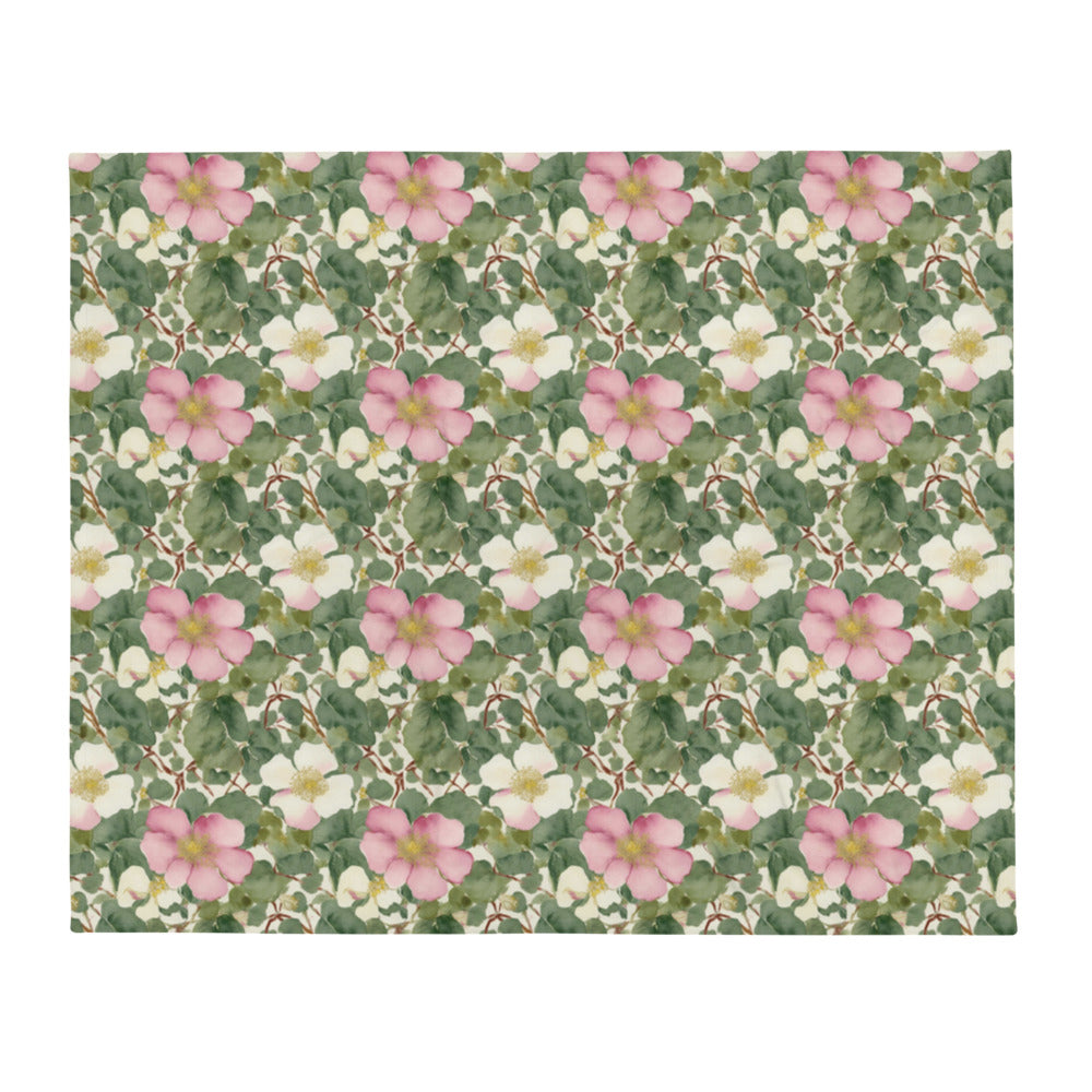 Wild Rose Throw - watercolour print