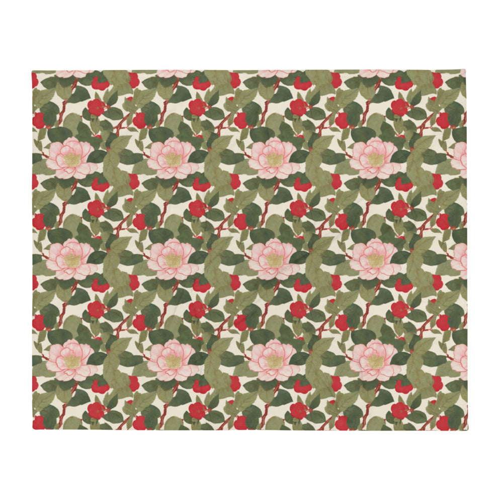 Red Camellia Throw - watercolour print