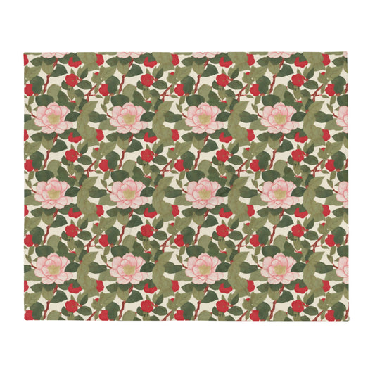 Red Camellia Throw - watercolour print