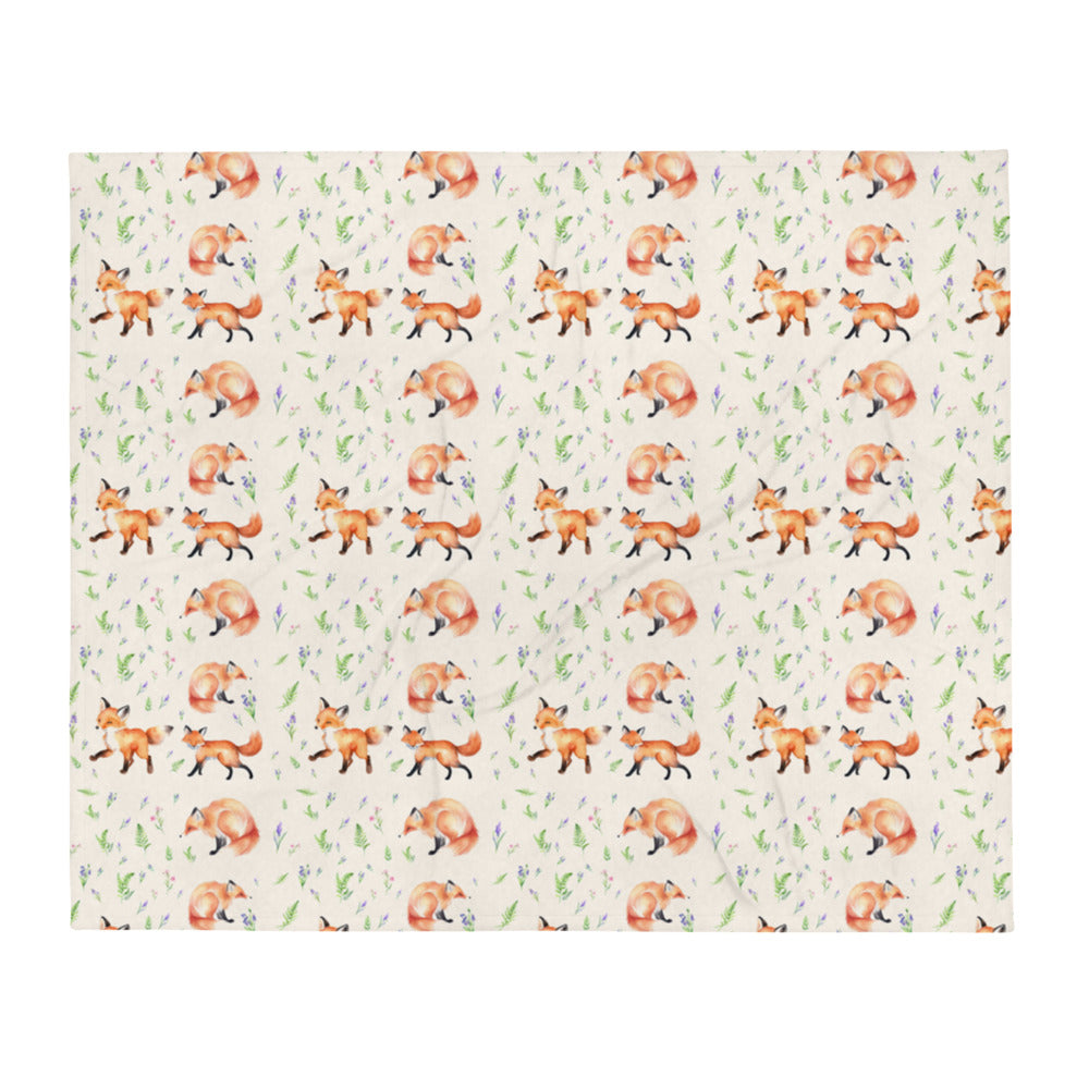 Fox in the Bluebells Throw - watercolour design