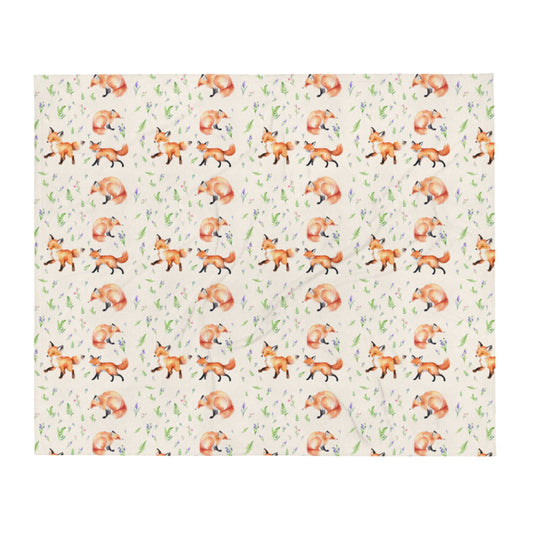 Fox in the Bluebells Throw - watercolour design