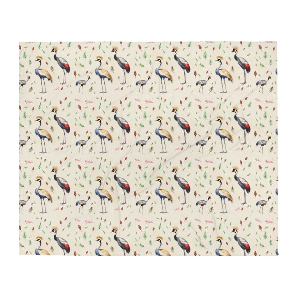 Crane & Pine Throw - watercolour design