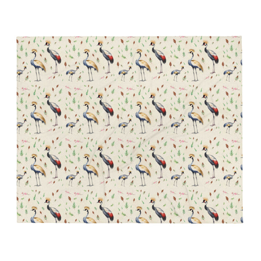 Crane & Pine Throw - watercolour design
