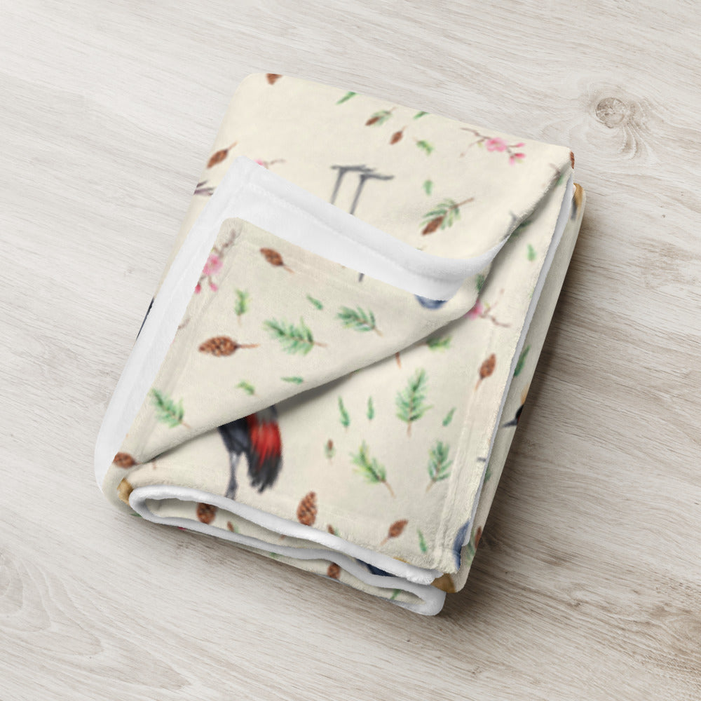 Crane & Pine Throw - watercolour design, view 4
