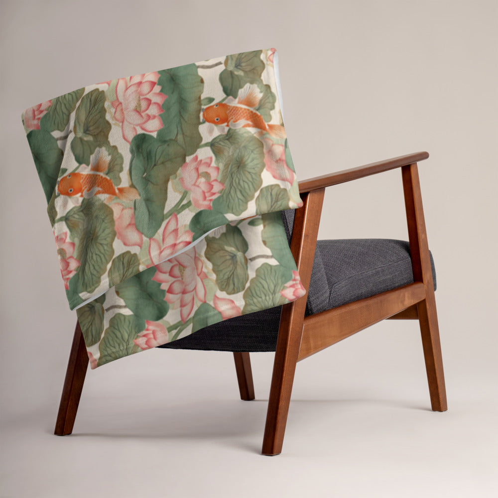 Koi & Lotus Throw - shown in a home setting