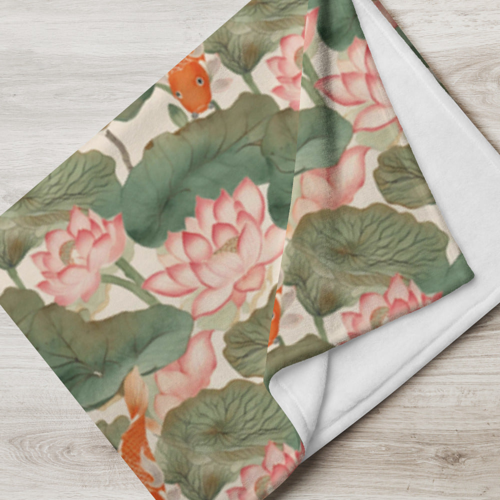 Koi & Lotus Throw - shown in a home setting