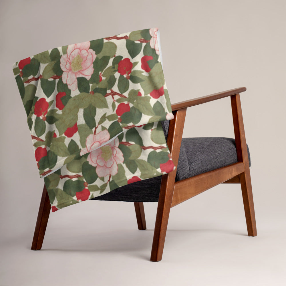 Red Camellia Throw - shown in a home setting