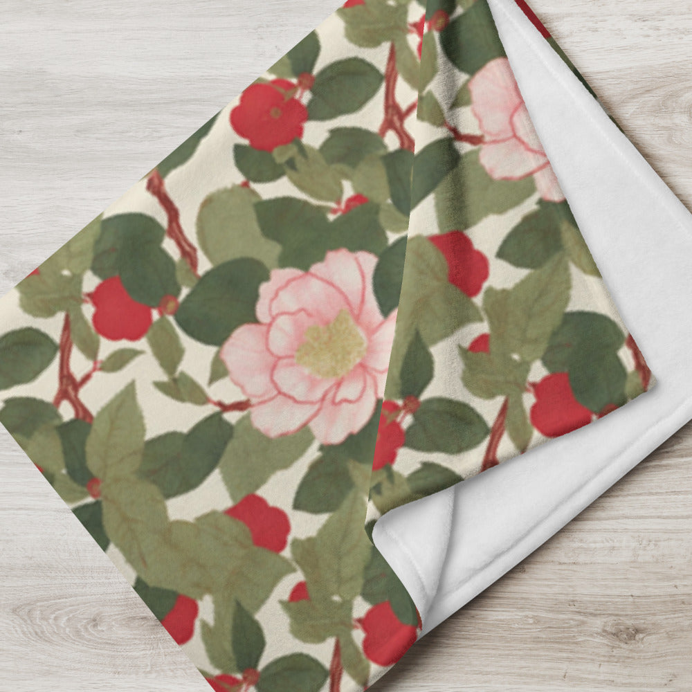 Red Camellia Throw - shown in a home setting