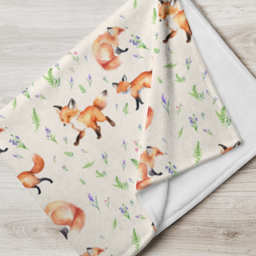 Fox in the Bluebells Throw - watercolour design, view 3