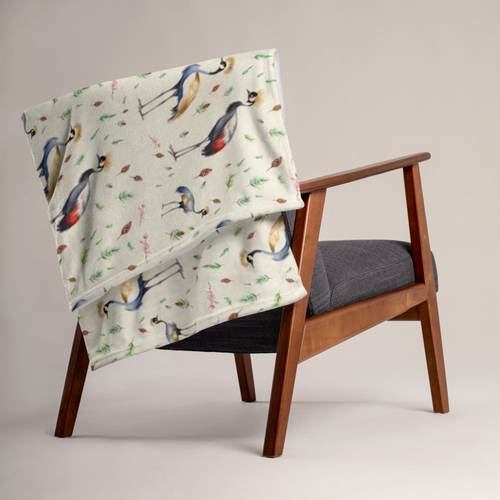 Crane & Pine Throw - watercolour design, view 2