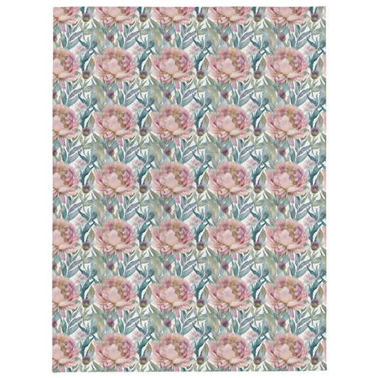 Highland Peony Throw - watercolour print
