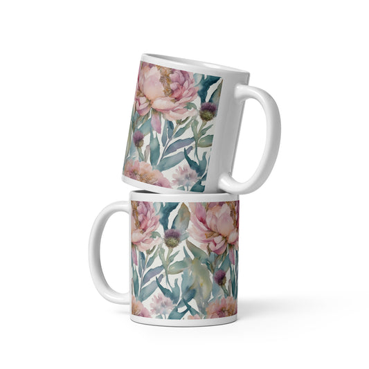 Highland Peony Mug - watercolour print