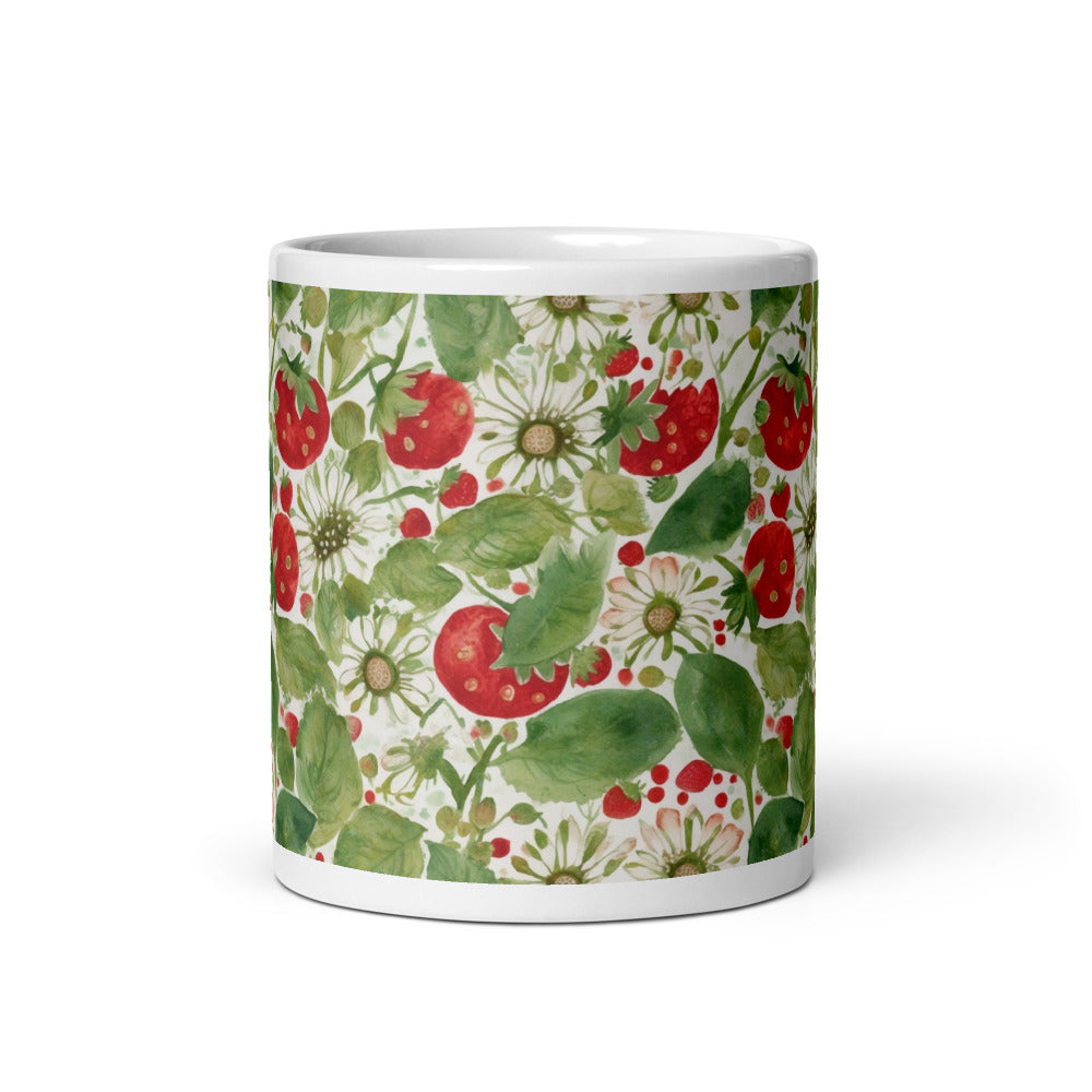 Strawberry & Daisy Mug - watercolour print
