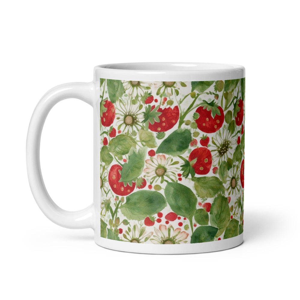 Strawberry & Daisy Mug - watercolour print